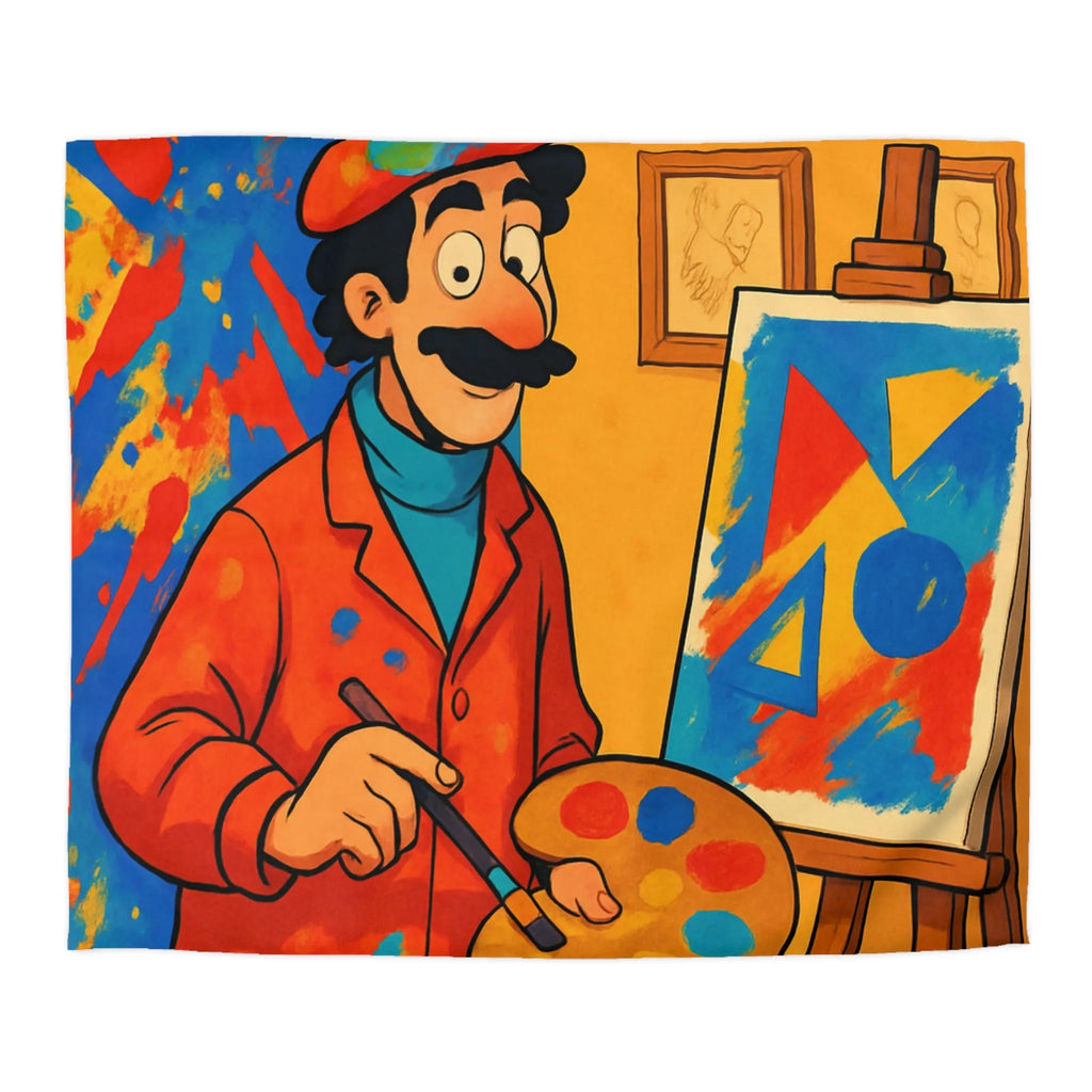 Housse de Couette Artiste Coloré avec Palette et Arrière-Plan Géométrique Expressif