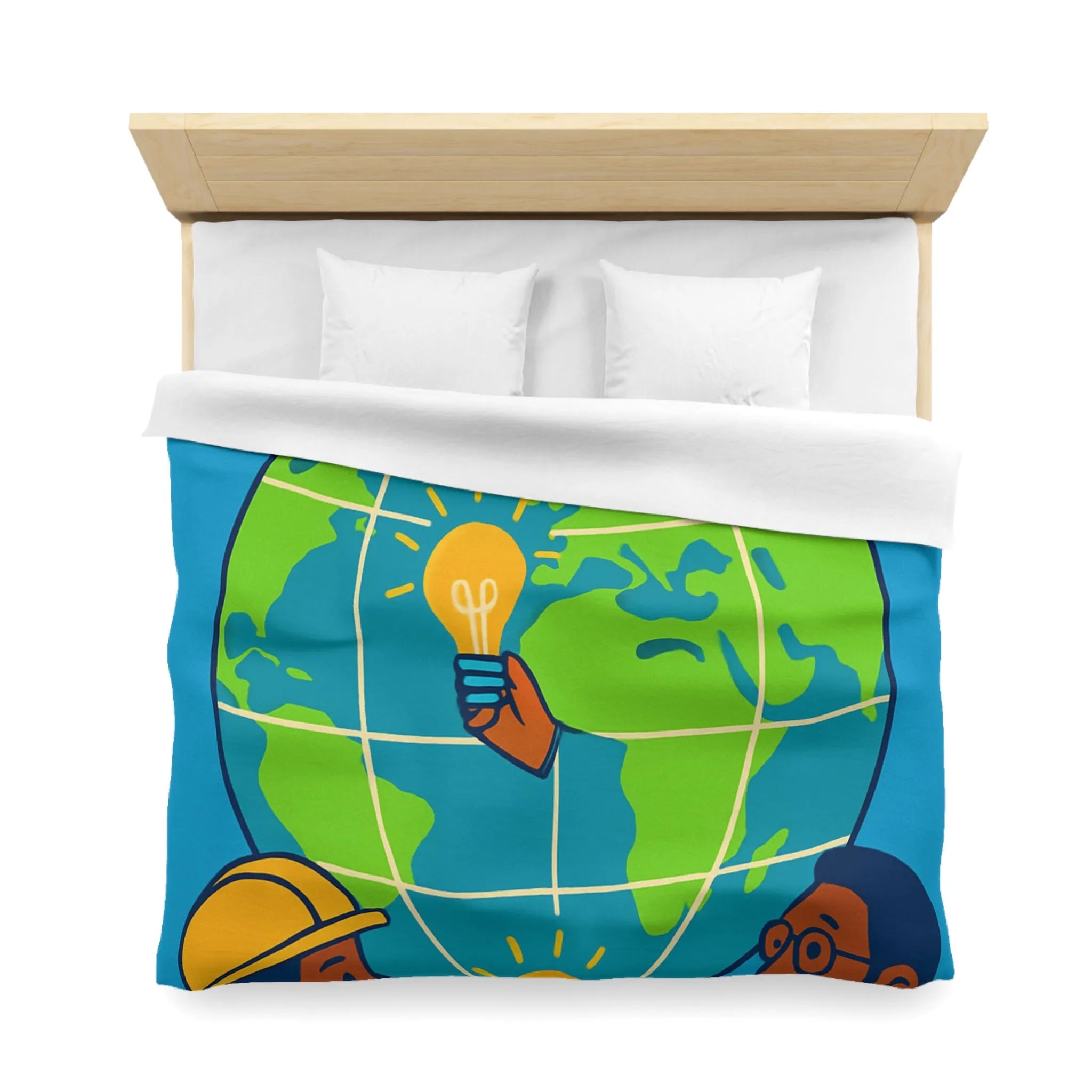 Housse de couette innovante avec globe, diversité et ampoules lumineuses pour un monde uni