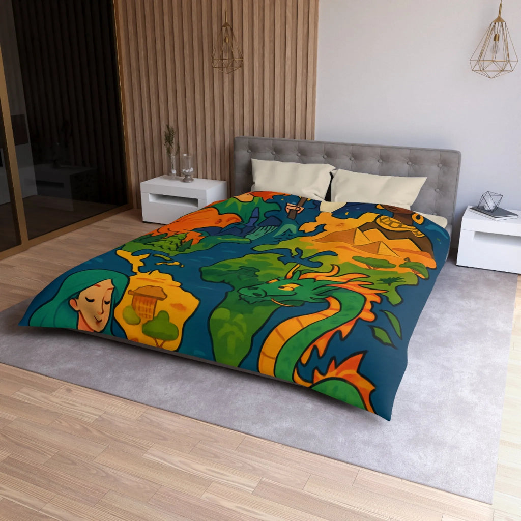 Housse de couette colorée et magique avec motifs de mythes de différentes cultures