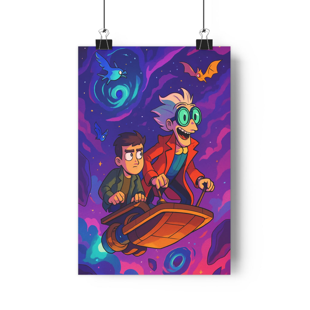 Poster décoratif cartoon fantastique violet bleu aventure créatures volantes chambre salon dynamique univers qualité