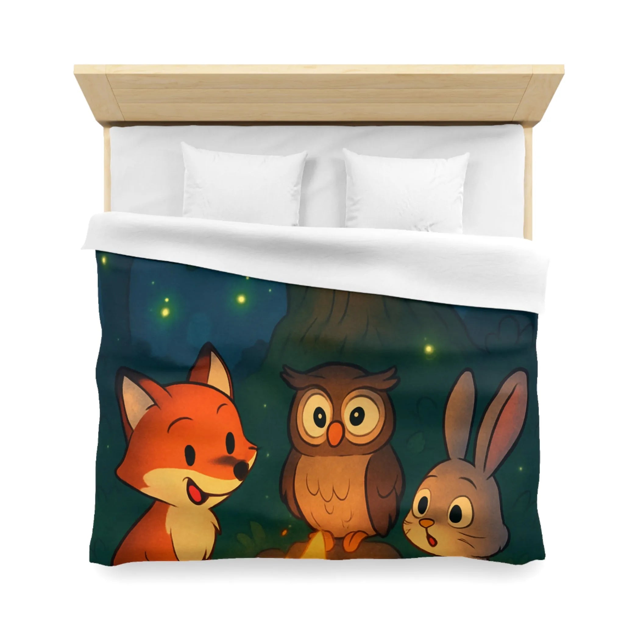 Housse de couette forêt mystique animaux autour du feu sous ciel étoilé magique