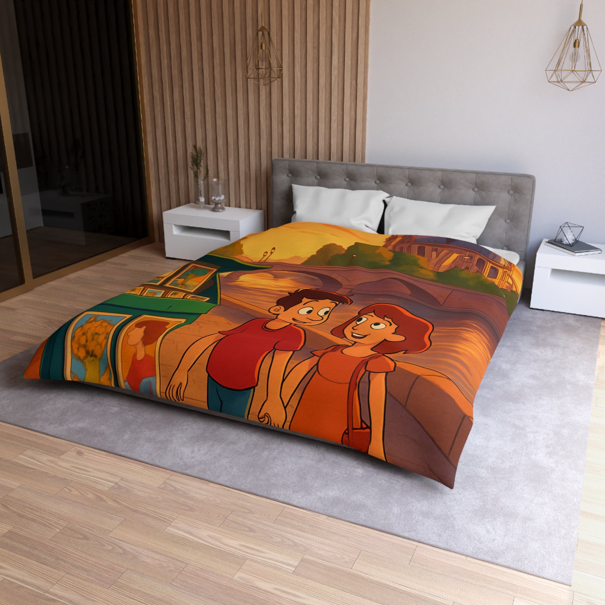 Housse de Couette Romance Parisienne Au Coucher Du Soleil Avec Vue Cathédrale