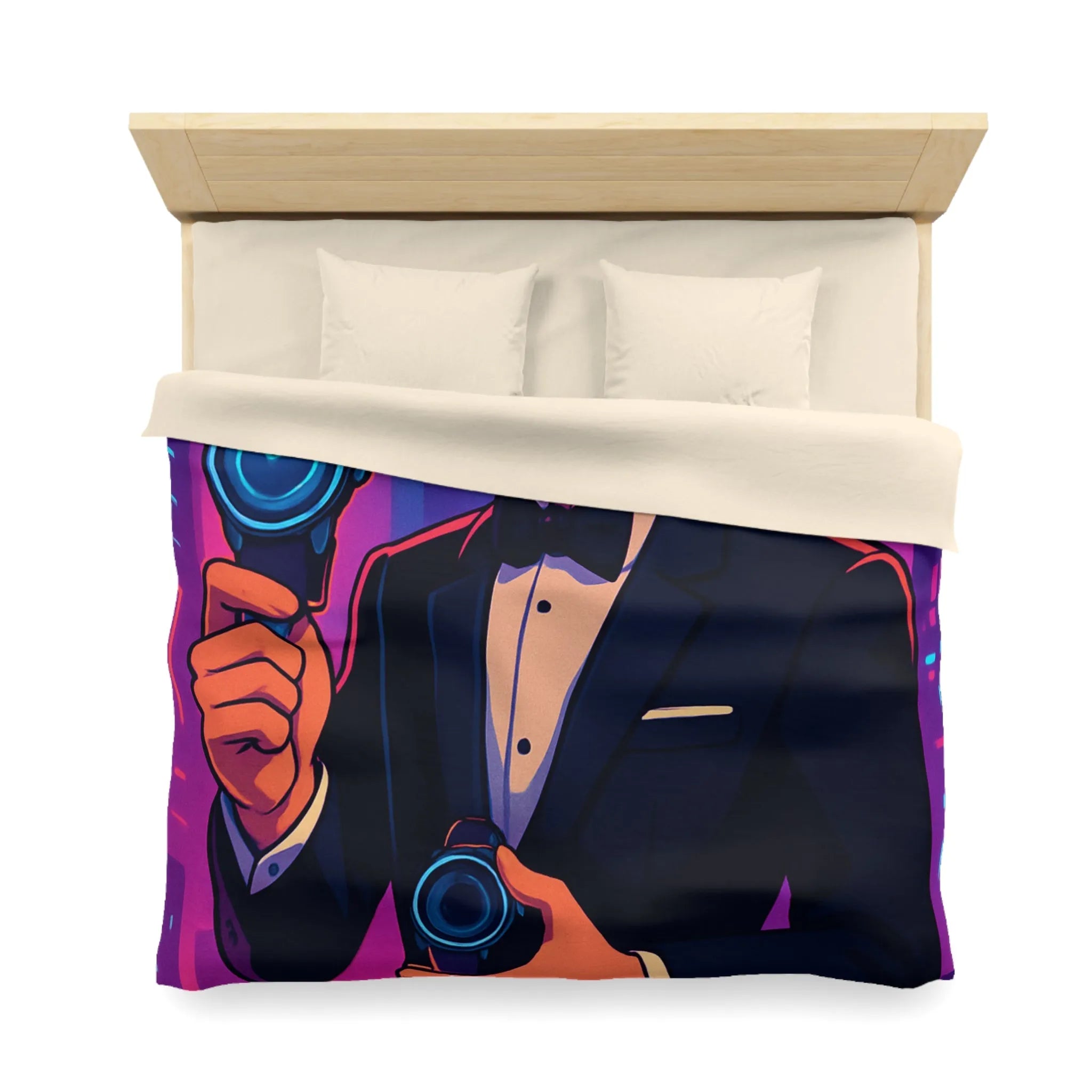 Housse de couette élégante avec illustration moderne et futuriste d'espion mystérieux