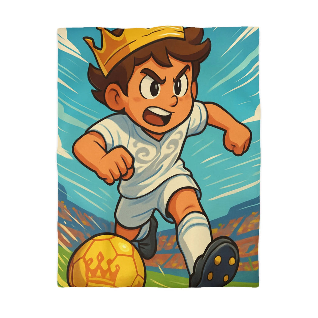 Housse de couette enfant footballeur royalité couronnée joueur dynamique terrain coloré