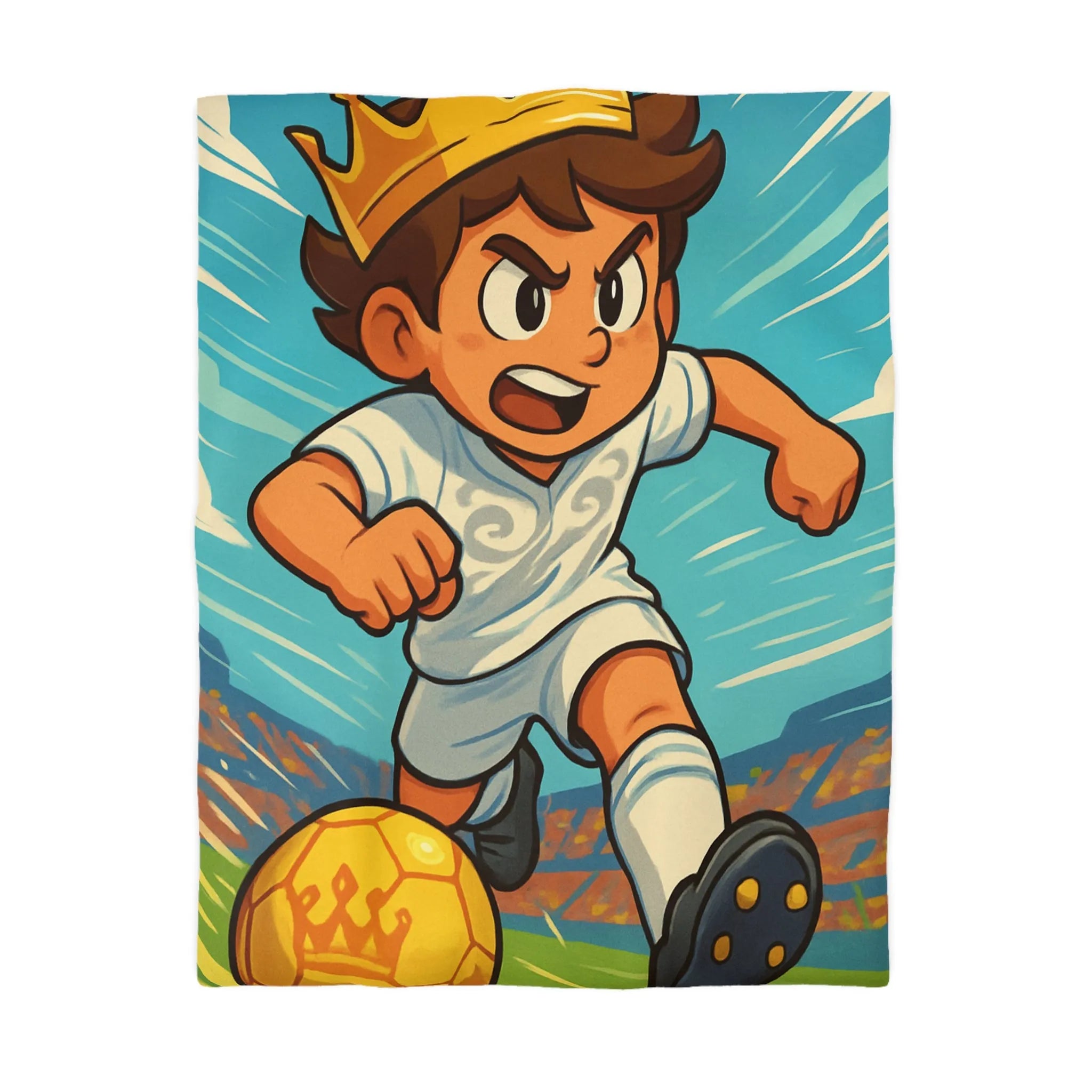 Housse de couette enfant footballeur royalité couronnée joueur dynamique terrain coloré