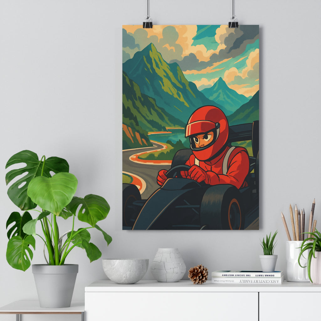 Poster décoratif dynamique rouge bleu vert course aventure chambre moderne animé montagne pilote circuit
