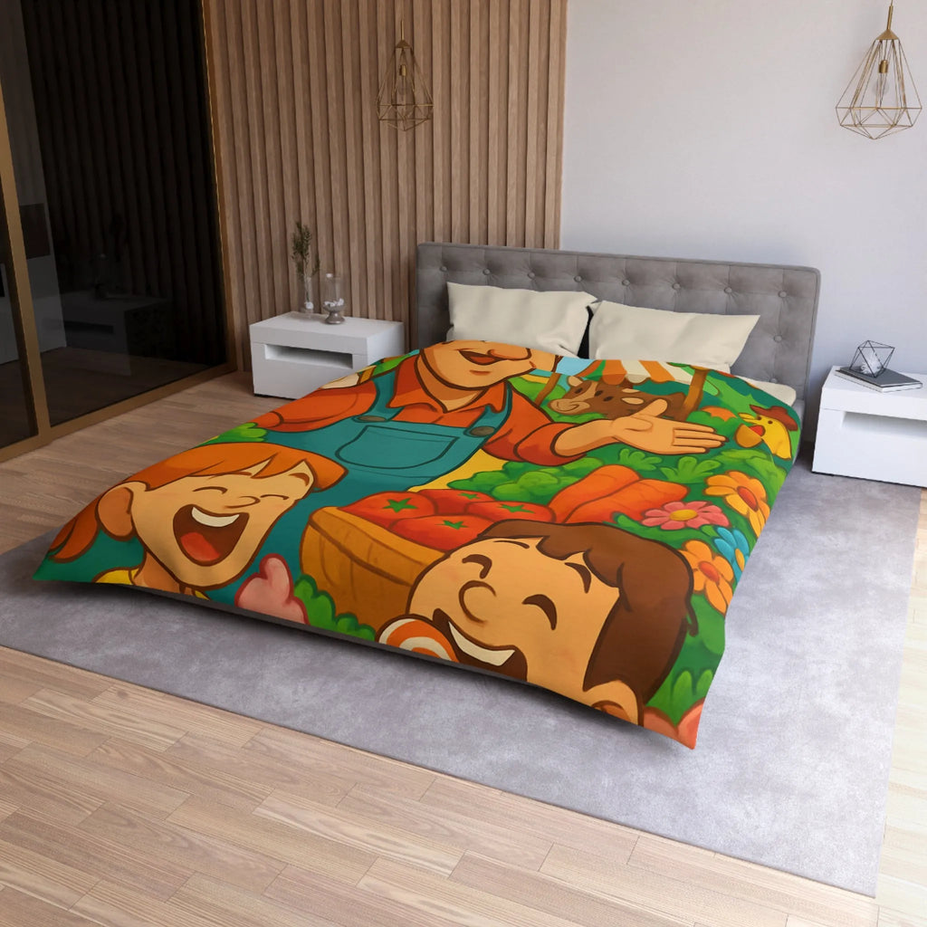 Housse de couette avec illustration joyeuse de ferme pour chambre d'enfant colorée et vivante