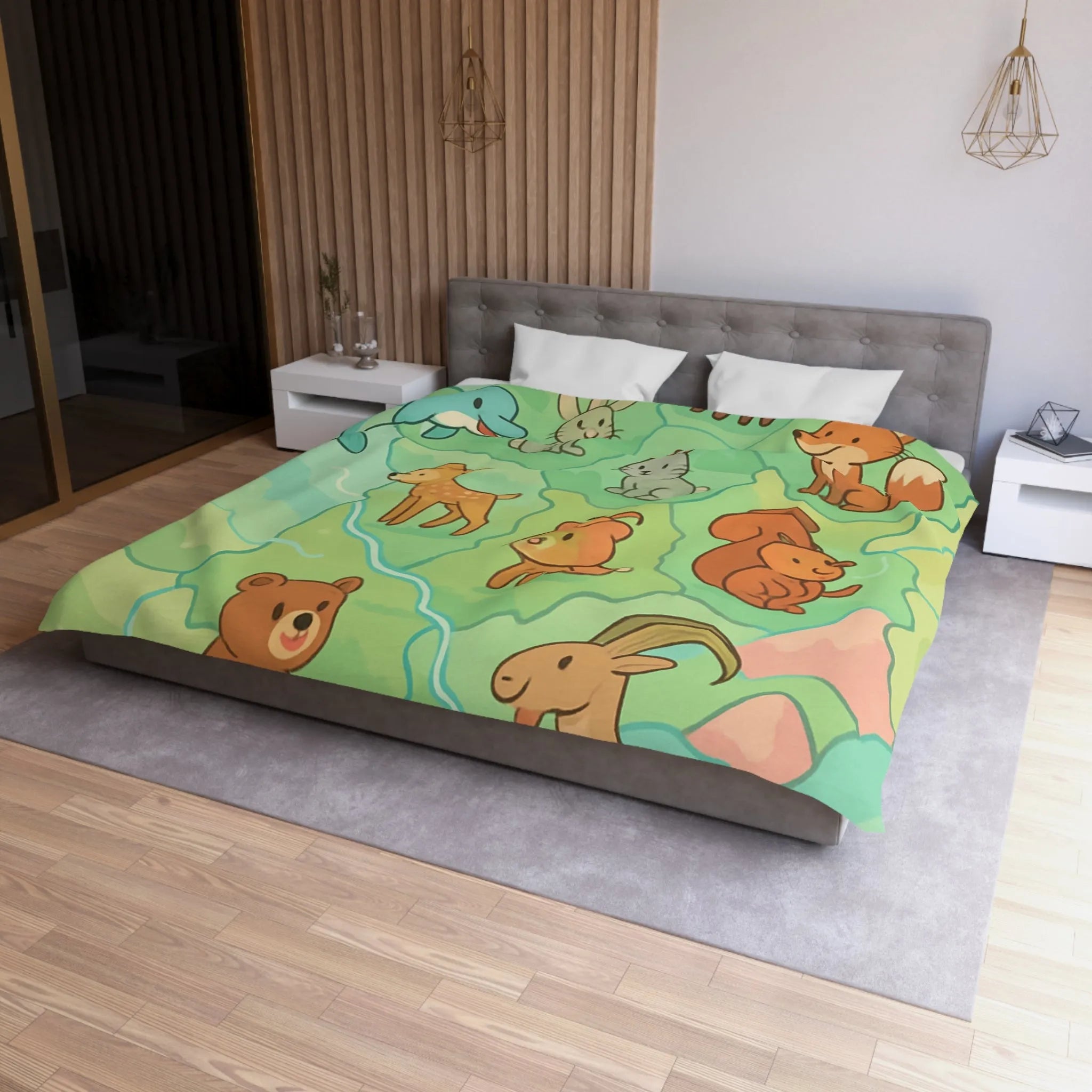 Housse de Couette Animaux de la Forêt et Mer, Design Enfantin Amusant et Coloré