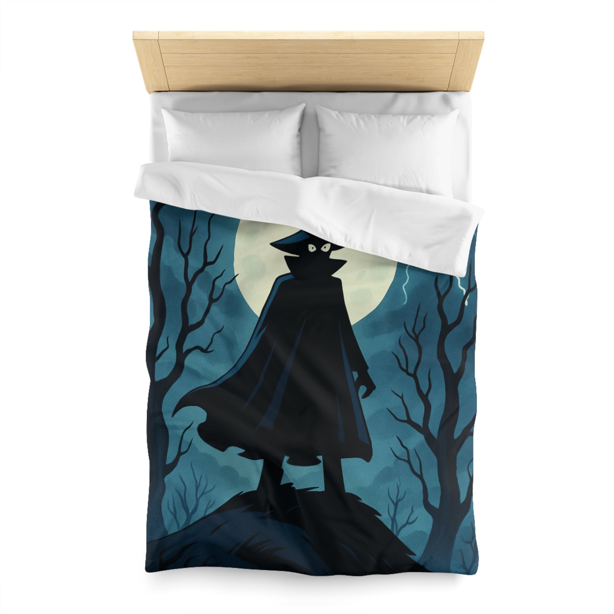 Plongez dans une scène nocturne mystérieuse avec silhouette et hibou sous lune pleine