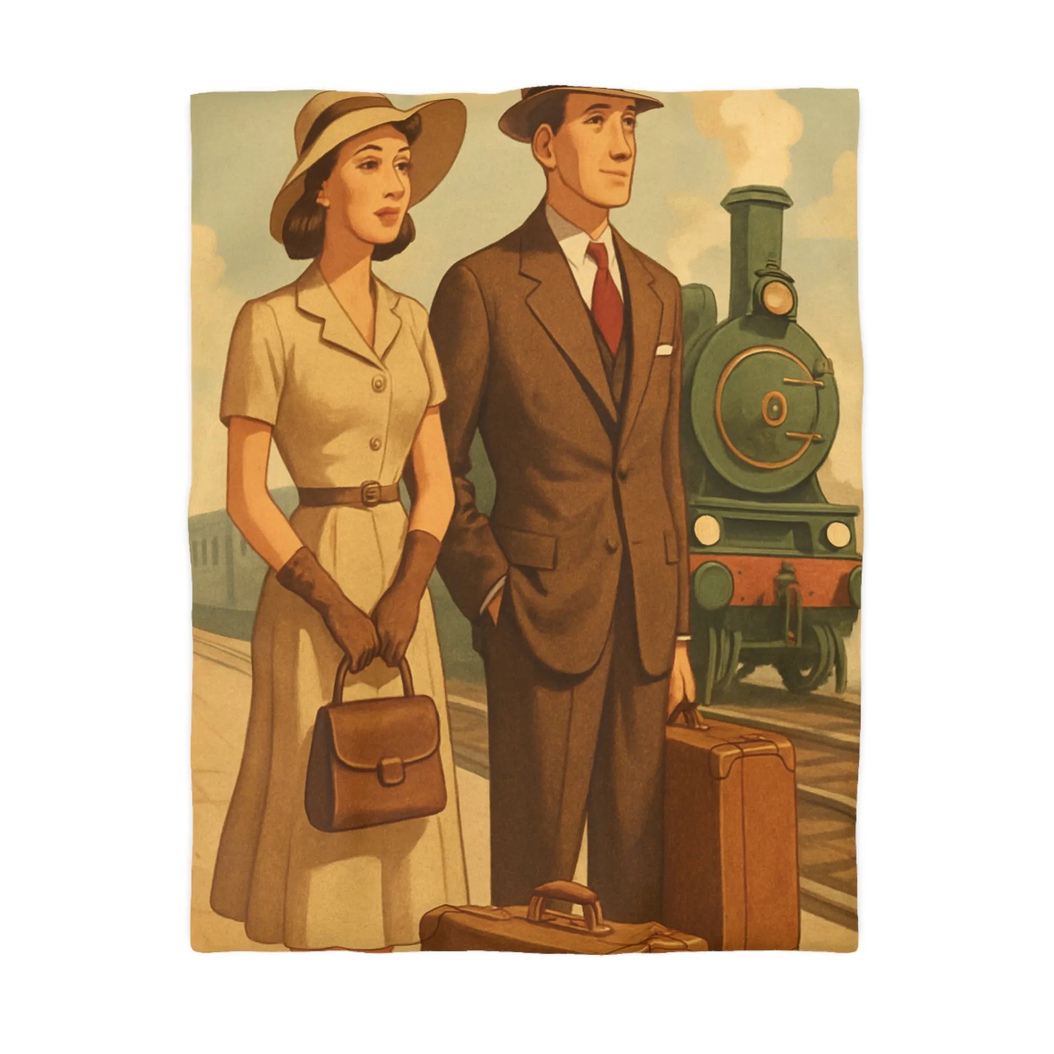 Élégante housse de couette vintage voyageur train rétro nostalgique style années cinquante unique