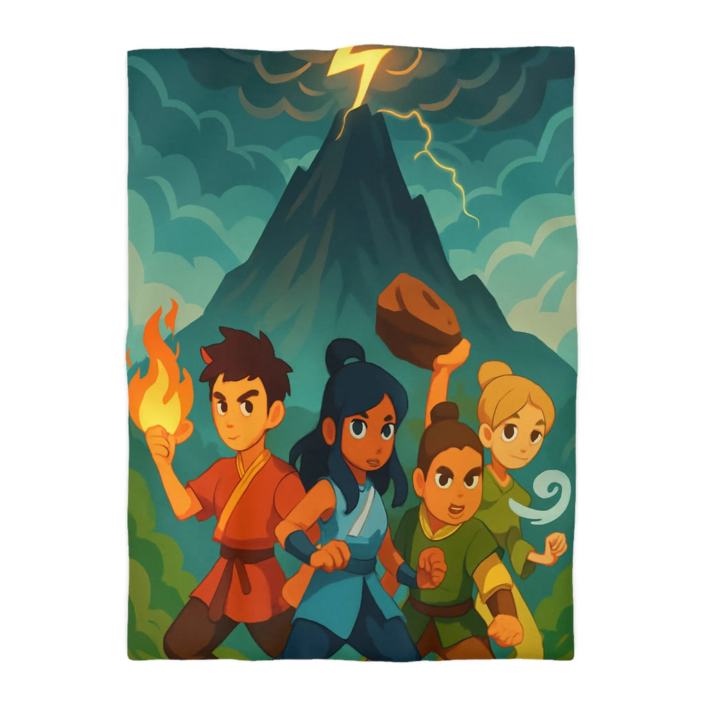 Housse de Couette Imprimée Éléments Naturels Montagne Tempétueuse pour Chambre d'Aventurier