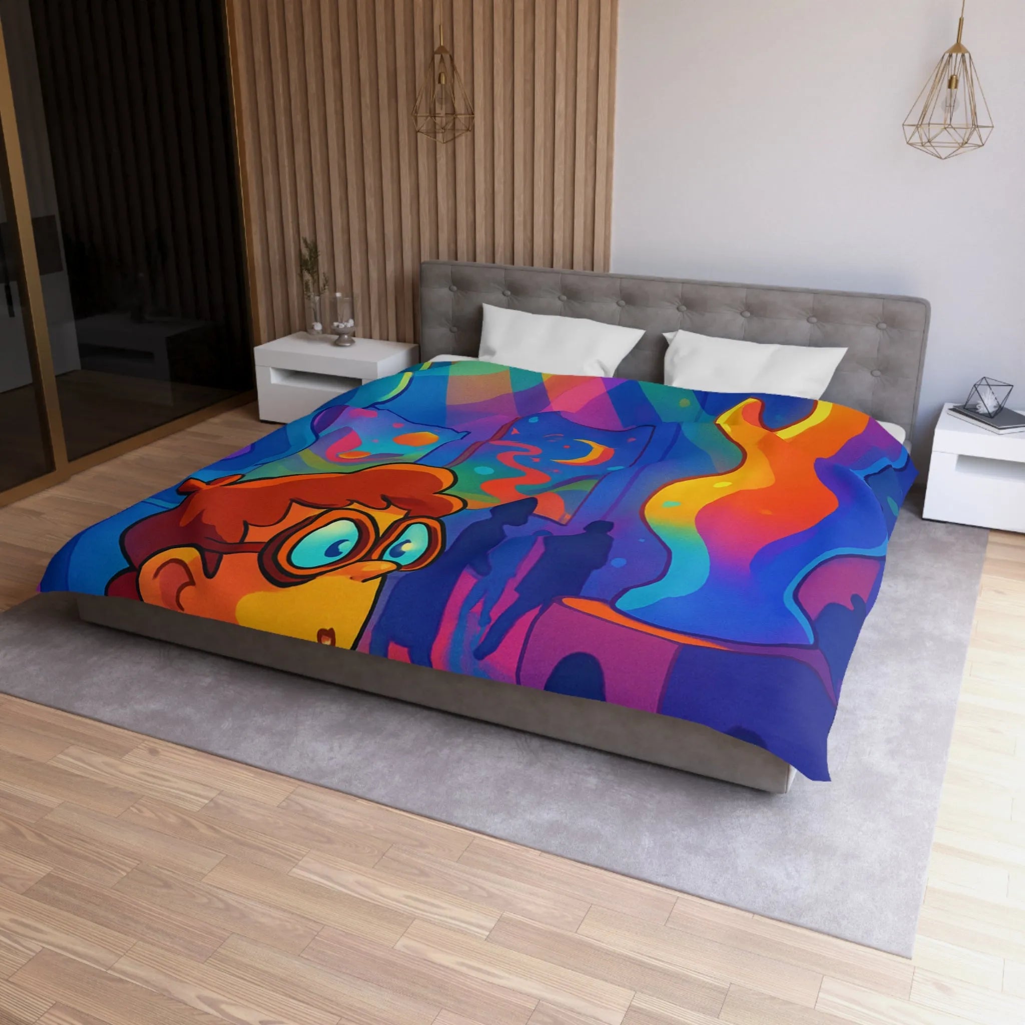 Housse de Couette Colorée Inspirée d'une Galerie d'Art Moderne avec Lumières Vives