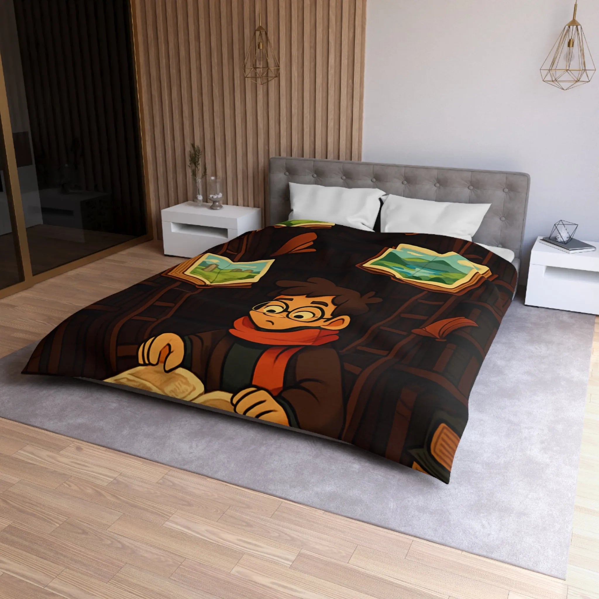 Housse de couette magique avec livres flottants et bibliothèques pour chambre enchantée