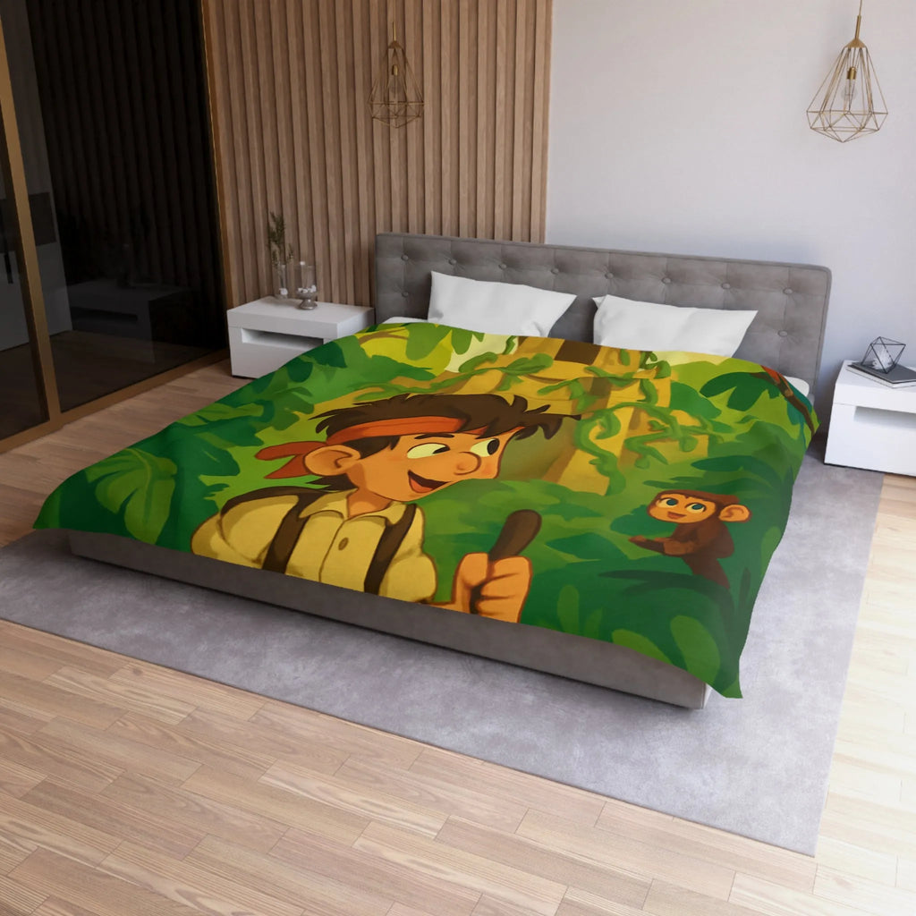 Housse de couette aventure jungle exotique pour chambre d'enfant avec animaux et temple