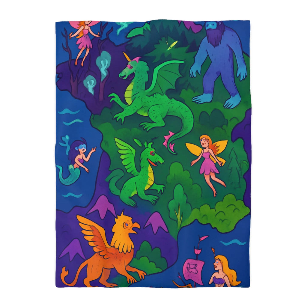 Housse de couette féérique colorée avec créatures légendaires pour chambre enchanteur