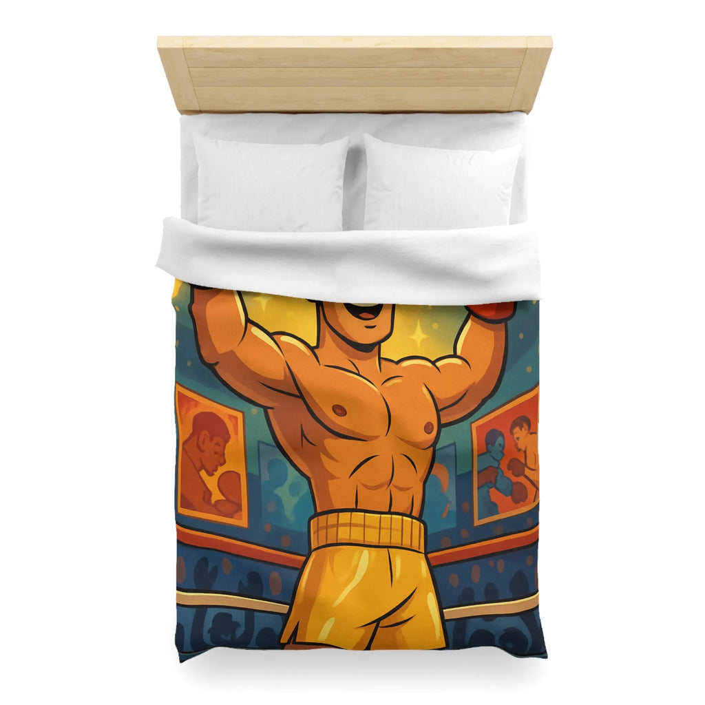 Housse de couette boxer animé gagnant, ambiance rétro colorée pour chambre sportive