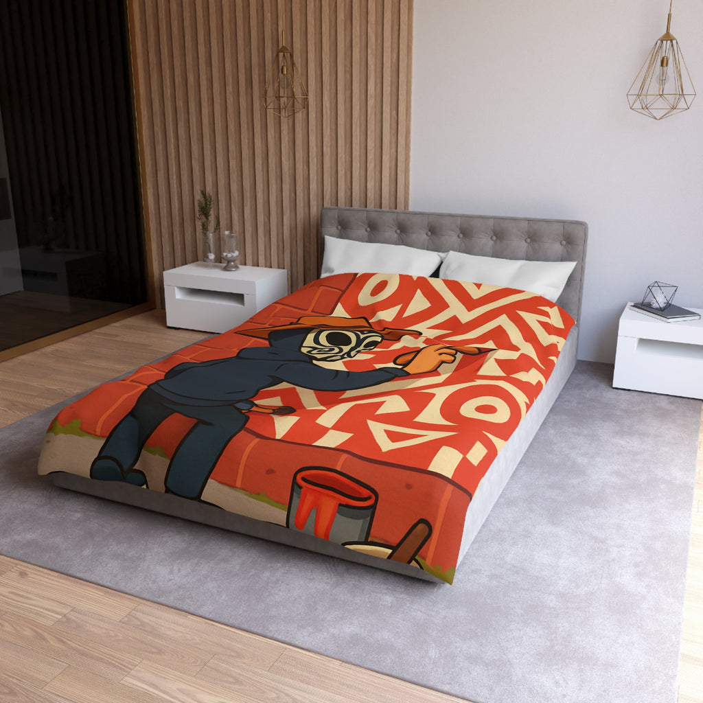 Housse de Couette Style Graffiti Masque Ethnique en Rouge et Blanc Pour Chambre Adulte