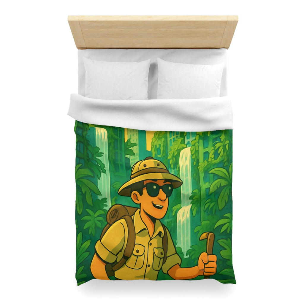 Housse de Couette Aventure Tropicale Multicolore avec Explorateur et Faune Luxuriante