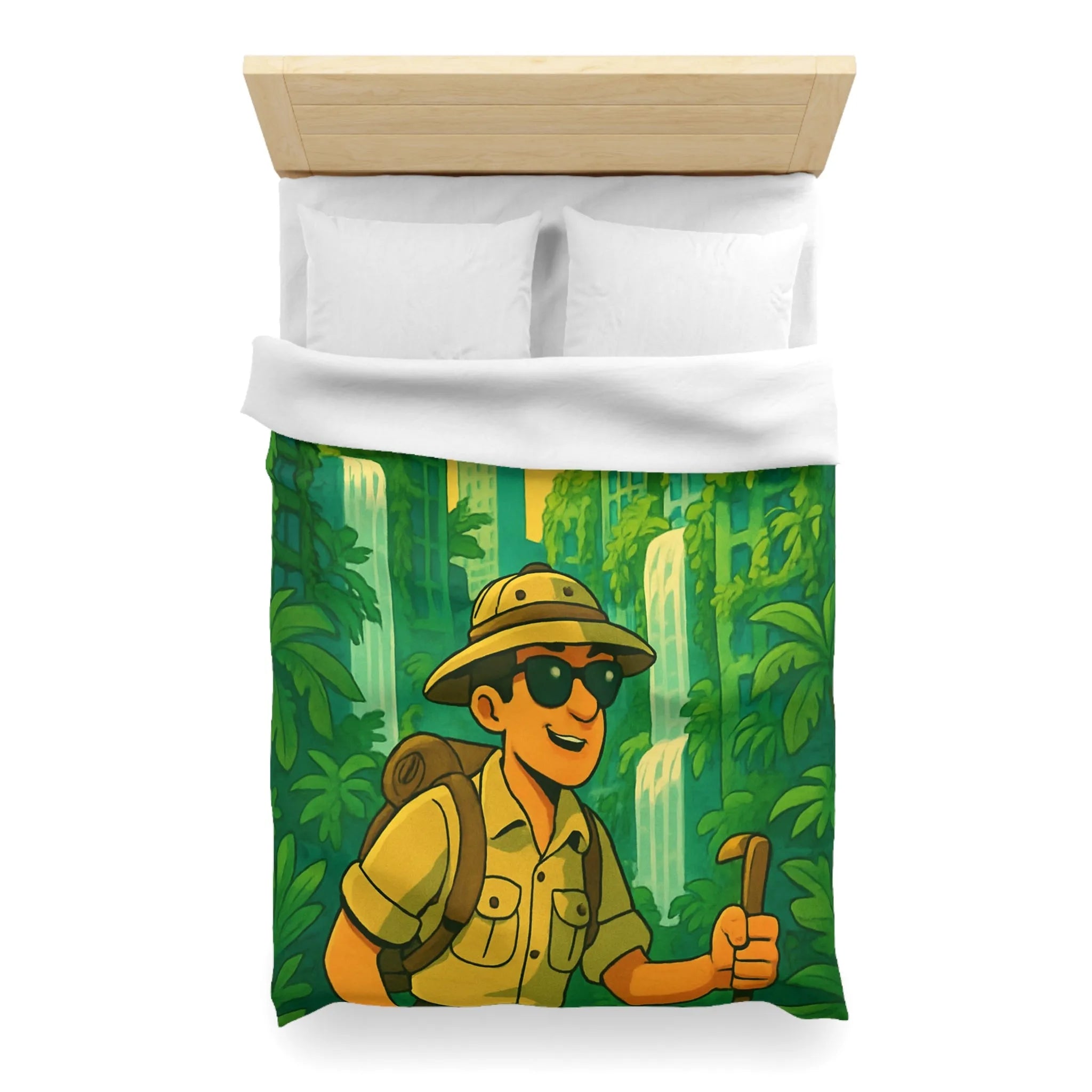 Housse de Couette Aventure Tropicale Multicolore avec Explorateur et Faune Luxuriante