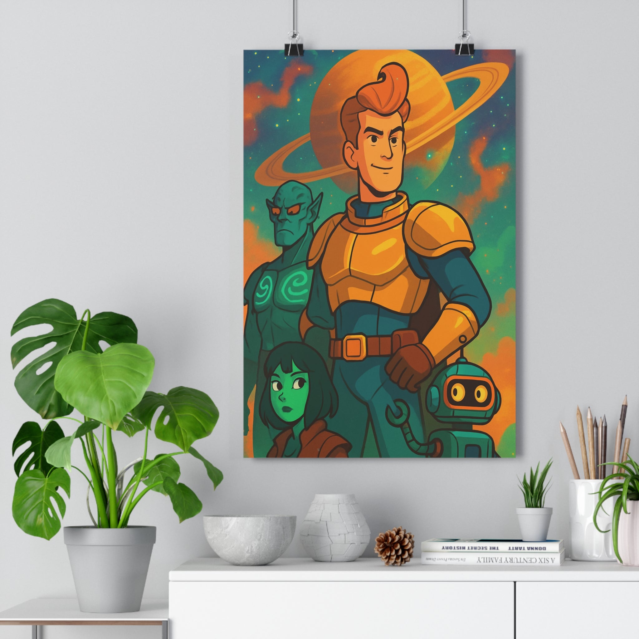 Poster décoratif aventure animé bleu orange intergalactique héroïque salon chambre enfant espace étoilé qualité