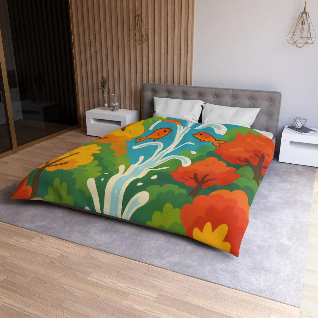 Housse de Couette Colorée avec Forêt Joyeuse et Animaux en Saut Cascade