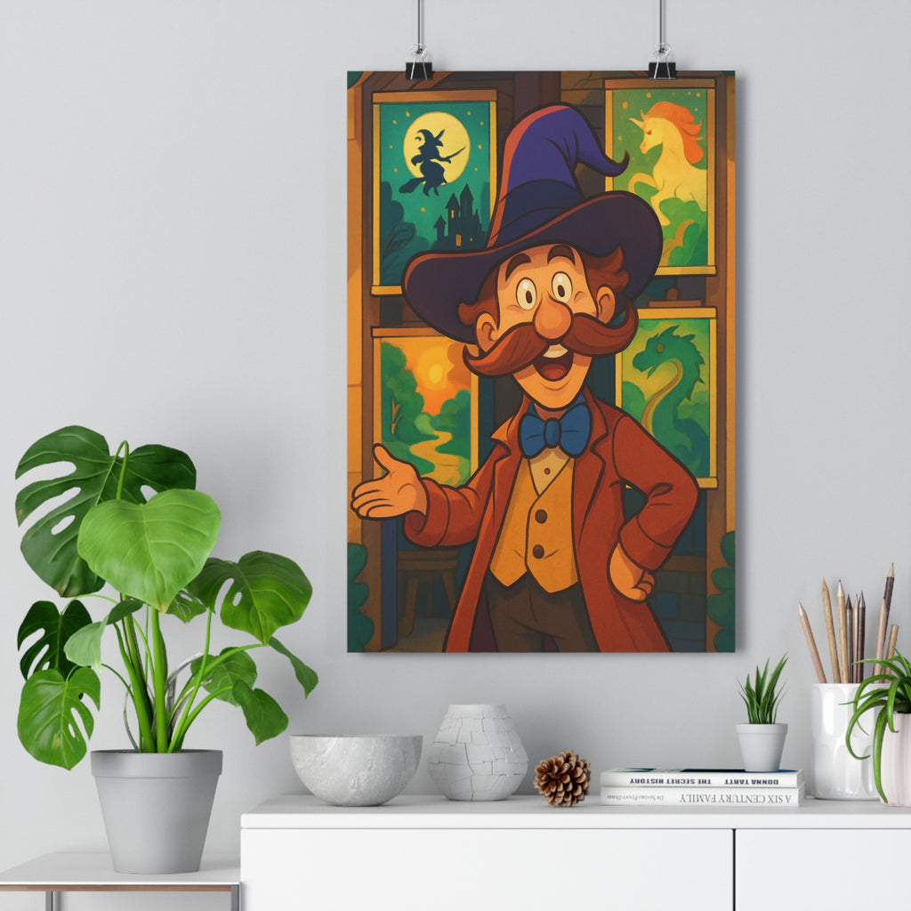 Poster décoratif cartoon magique violet joyeux enfant chambre créatif sorcière licorne dragon soleil qualité