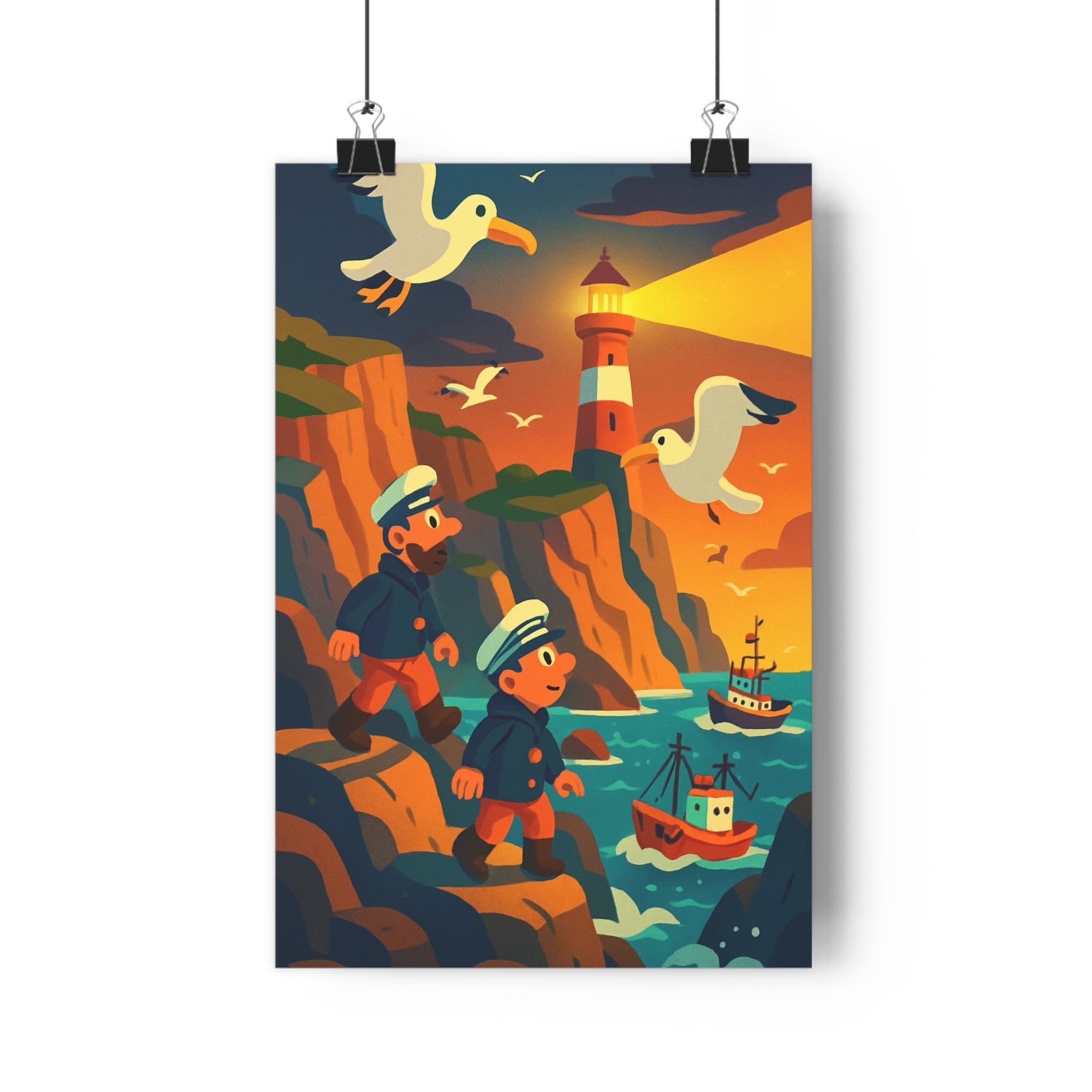 Poster décoratif cartoon bleu vert marin aventure Bretagne chambre salon nautique vibrant coloré unique