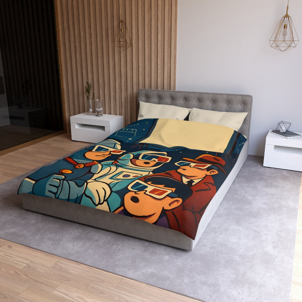 Housse de Couette Unique Inspirée Cinéma Rétro Avec Personnages Insolites Regardant Écran
