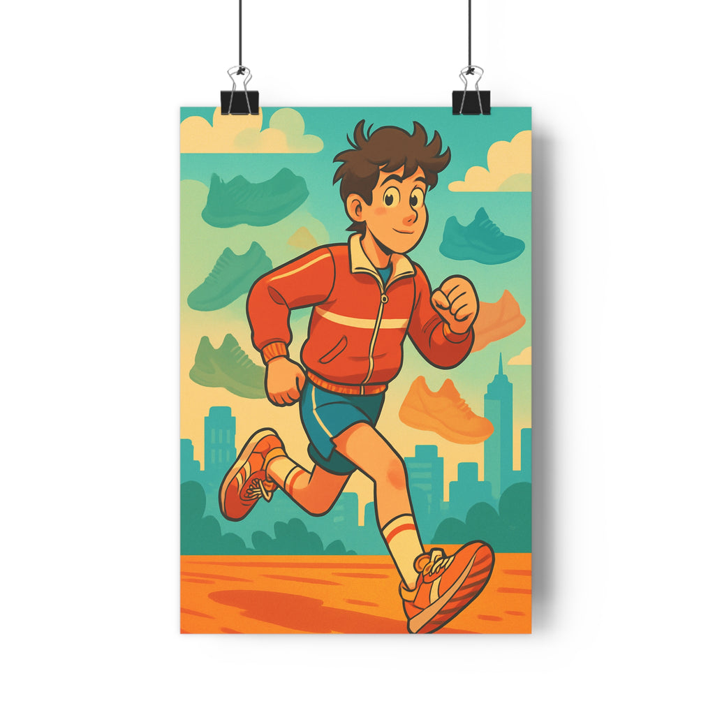 Poster décoratif jeune garçon animé orange bleu urbain dynamique inspirant chambre salon enfant décoration