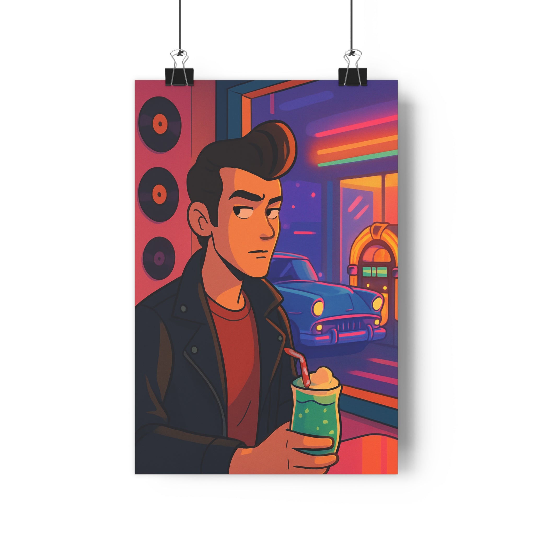 Poster décoratif mystère vintage néons vert noir diner rétro anime années 70 chambre salon