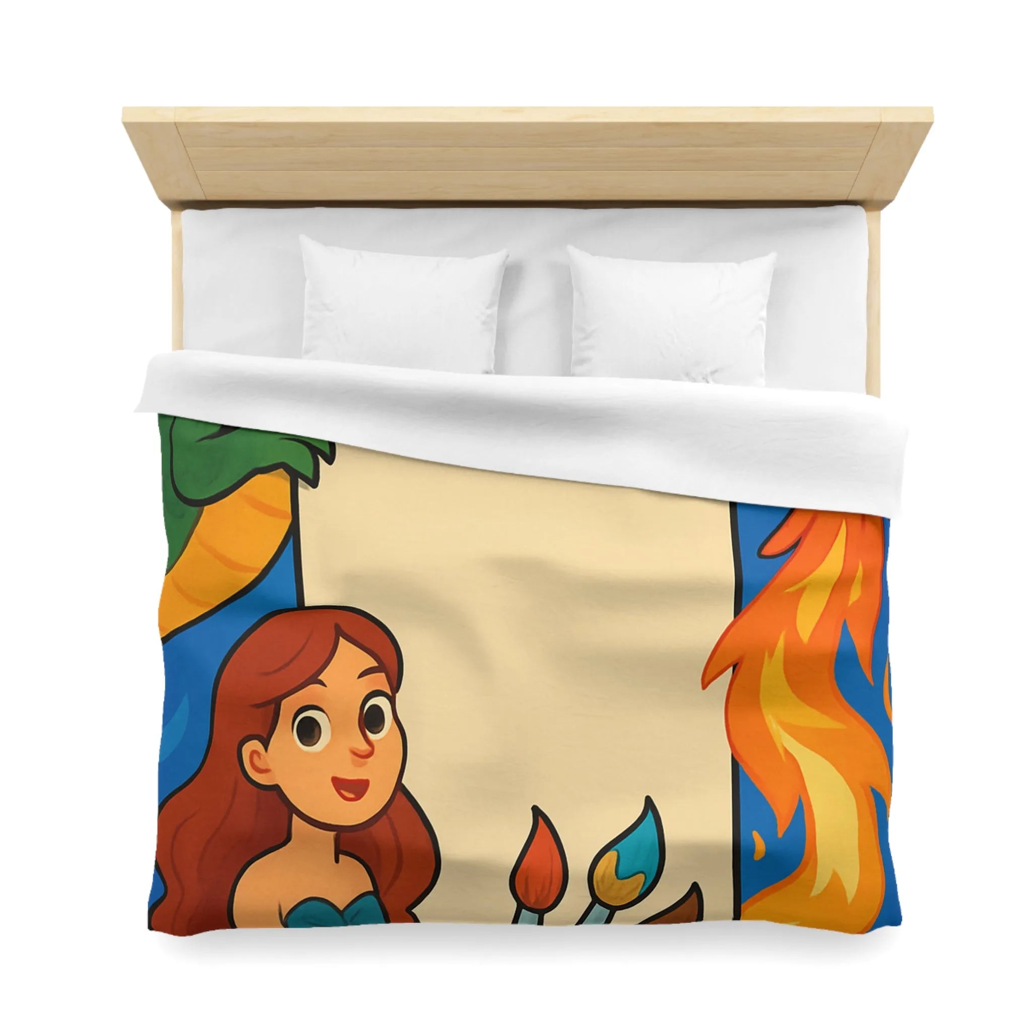 Housse de couette avec dragon, sirène et phénix pour chambre d'enfant artistique