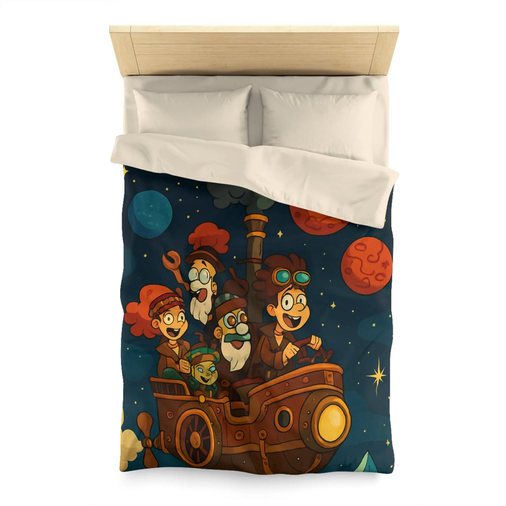 Housse de couette magique pour enfant avec voyage spatial et planètes souriantes colorées