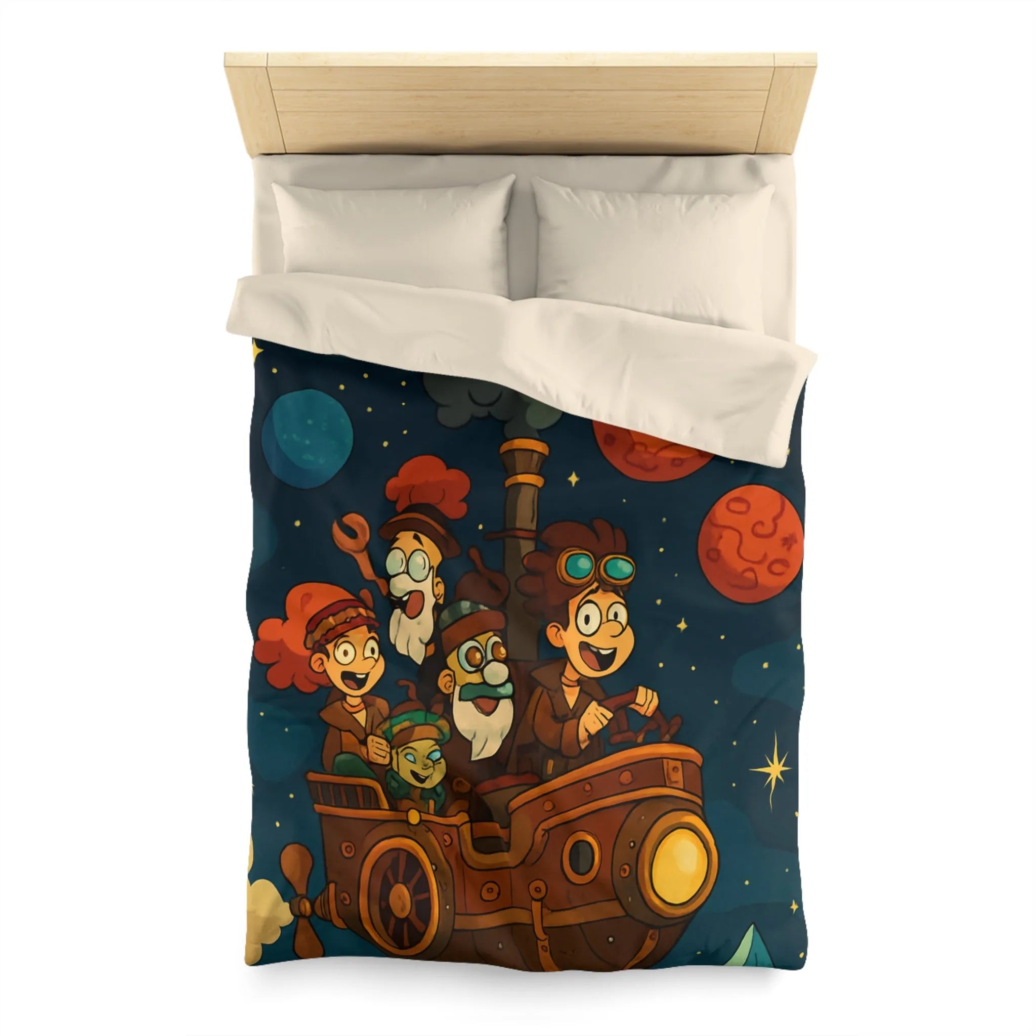 Housse de couette magique pour enfant avec voyage spatial et planètes souriantes colorées