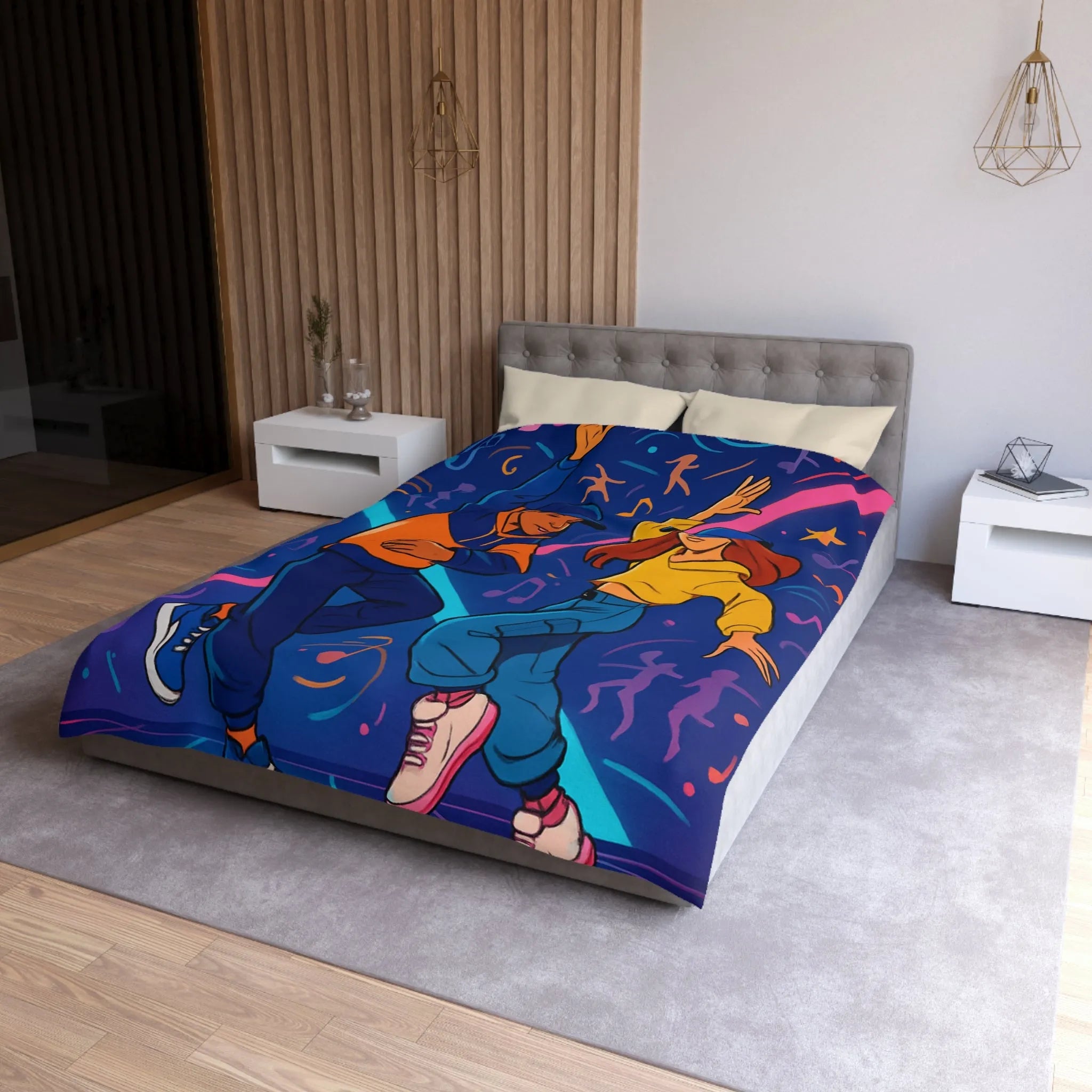 Housse de couette dynamique avec danseurs hip hop sur fond coloré et musical