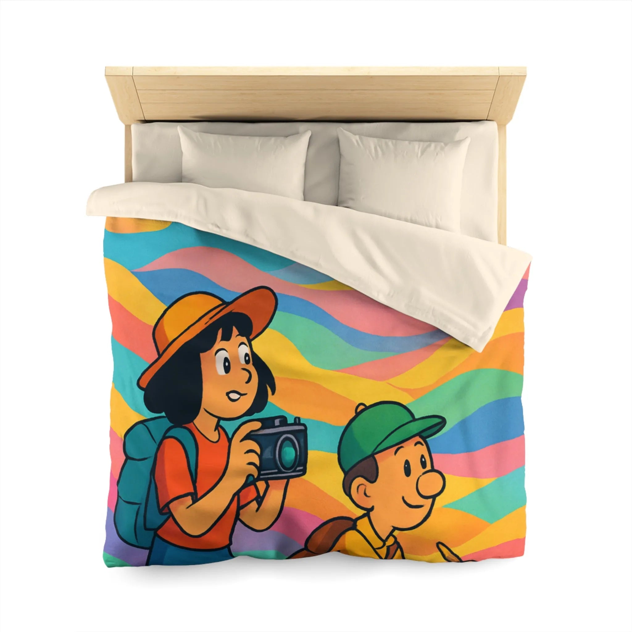 Housse de Couette Enfant avec Effet Arc-en-ciel et Motifs Oniriques Pleins de Couleurs