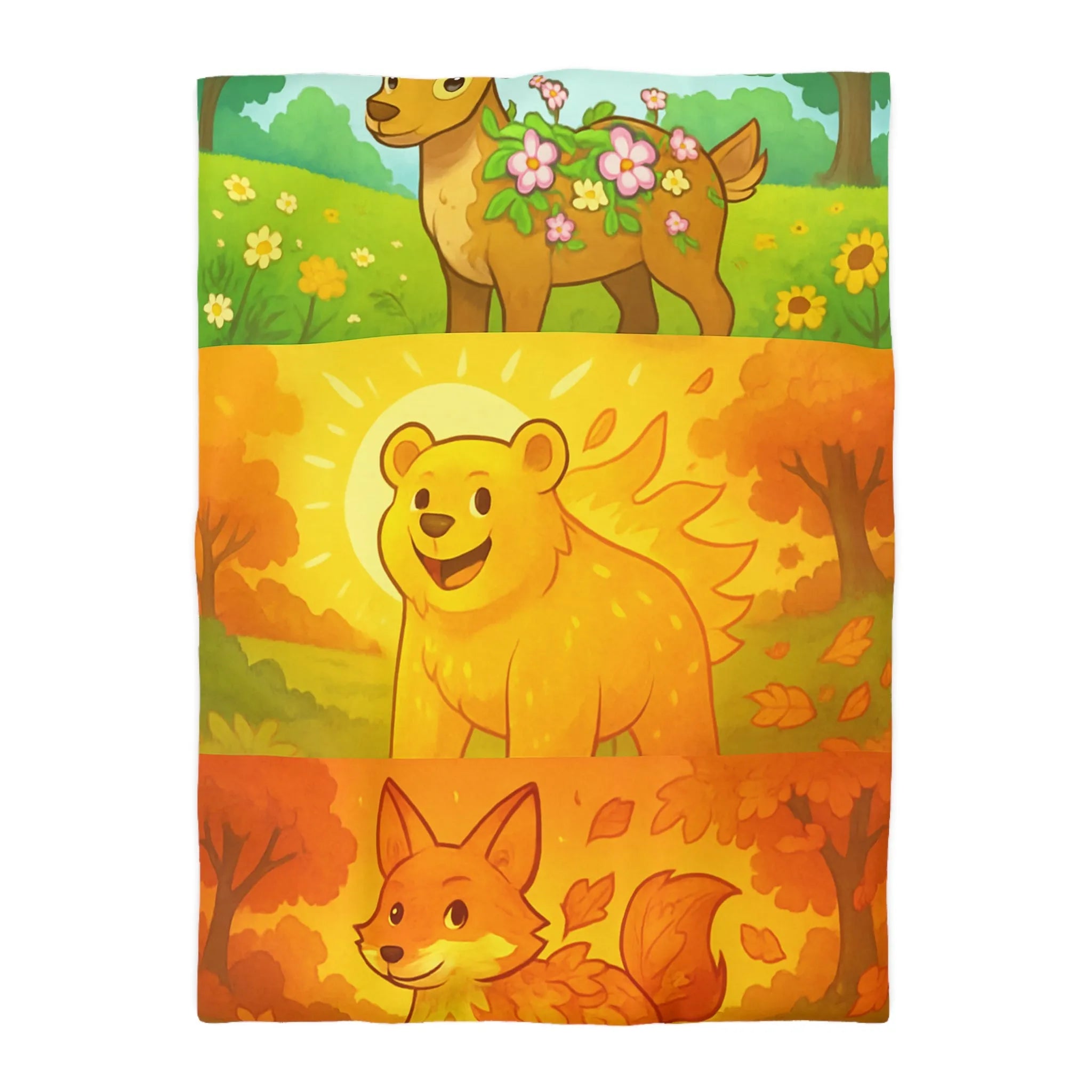 Housse de couette enchantée avec cerf, ours et renard en couleurs vives saisonnières
