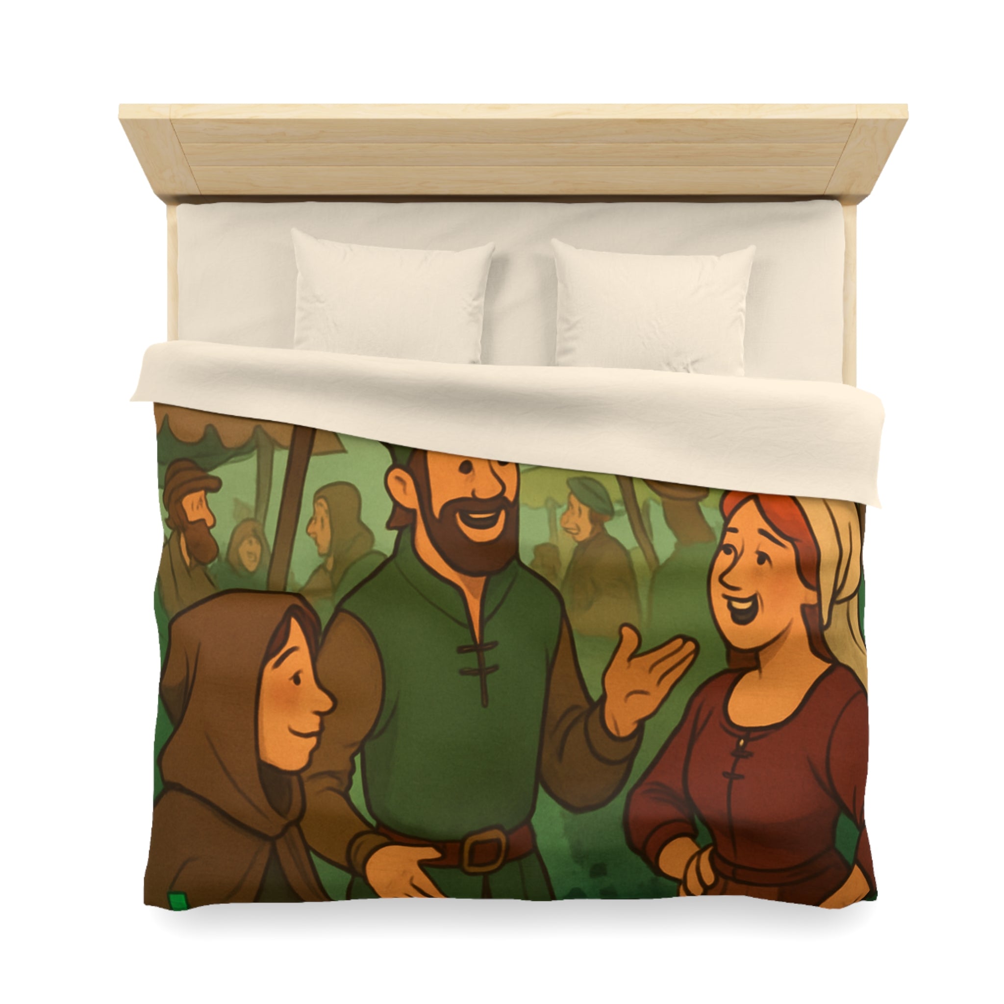 Housse de couette thème médiéval avec château, marché animé et potions colorées