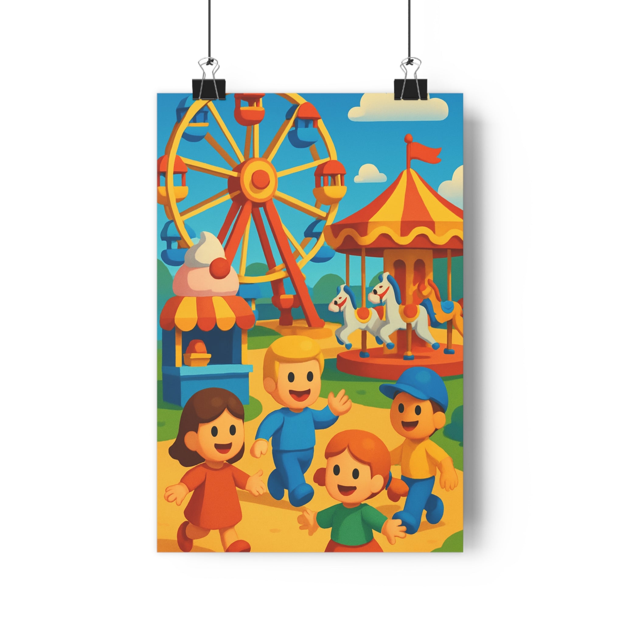 Poster décoratif cartoon coloré bleu rouge jaune enfants chambre joyeux ludique aventures parc attractions