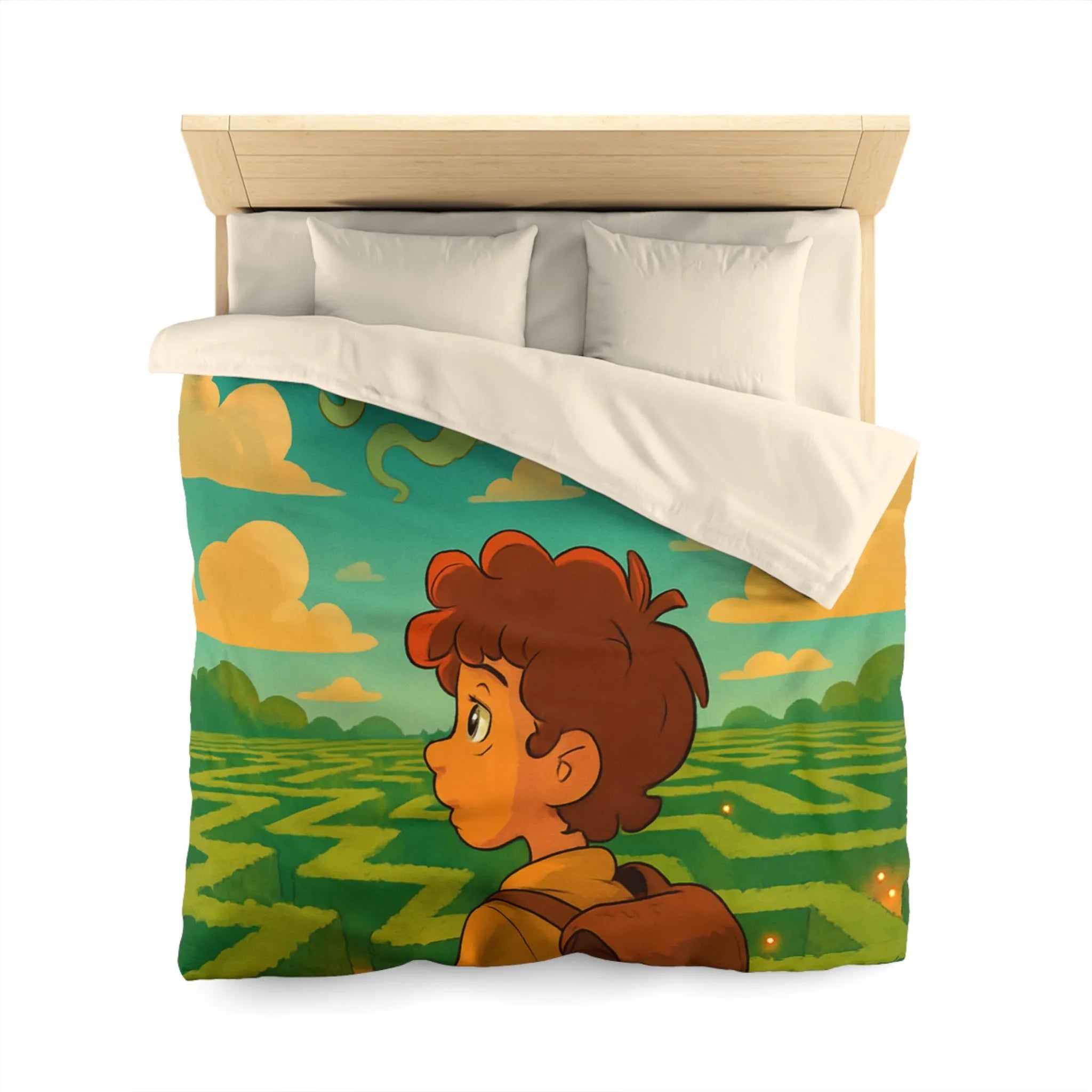 Housse de couette magique avec labyrinthe et créatures fantastiques pour enfants rêveurs