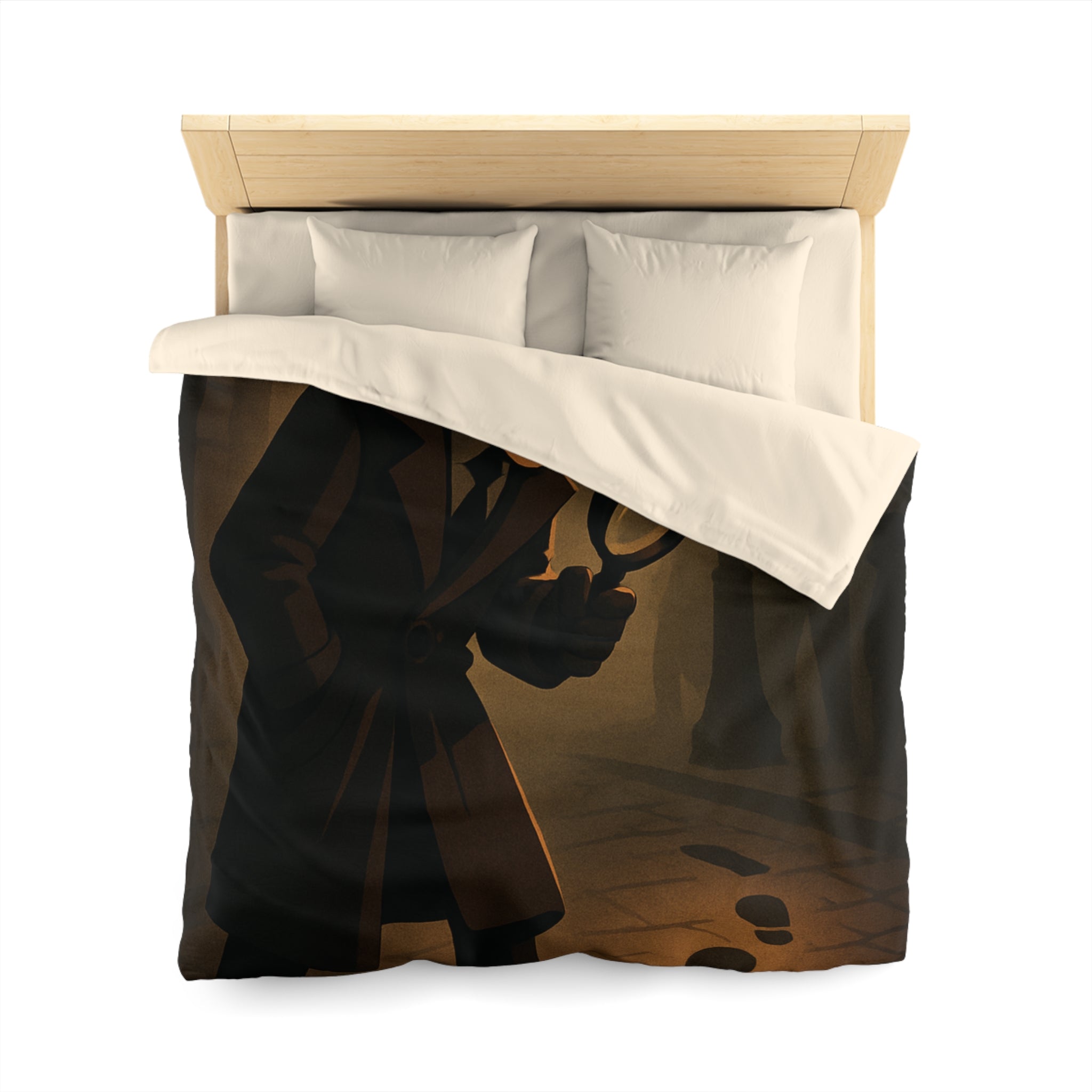 Housse de couette mystérieuse détective sombre rue nocturne silhouette investigation piste intrigante