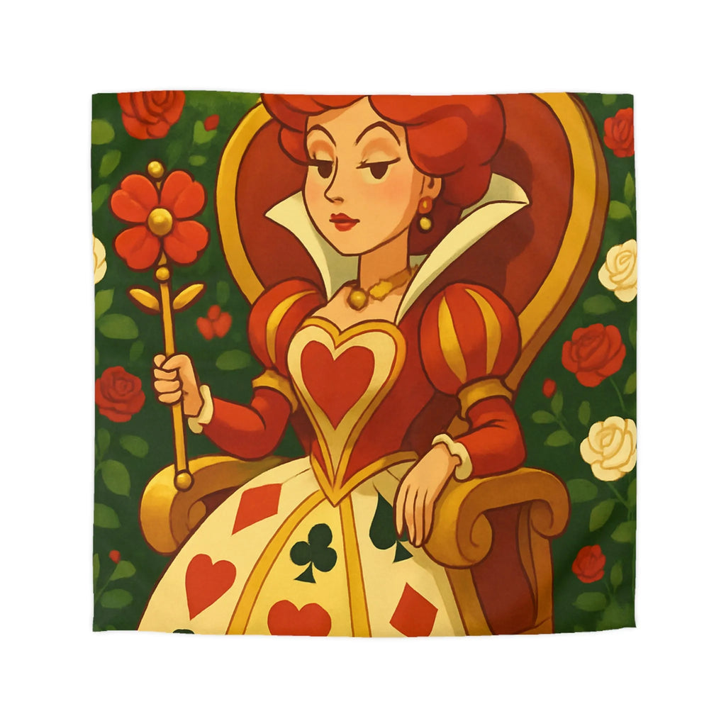 Élégante et royale housse de couette reine avec motifs coeurs détails rouge vibrant