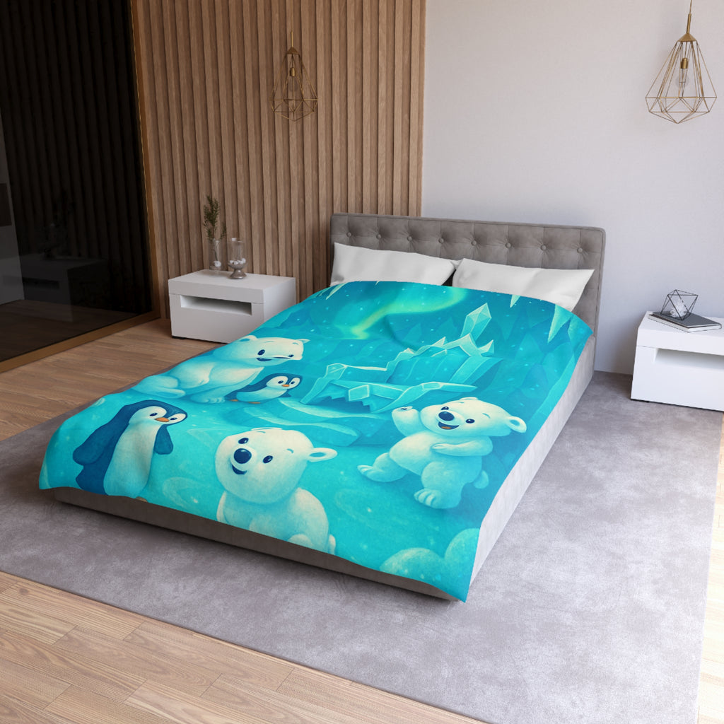 Housse de couette polaire avec ours et pingouins dans royaume glacial féerique