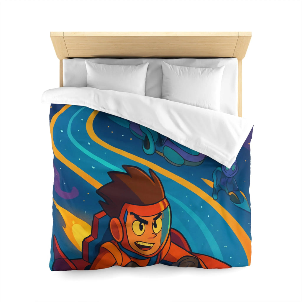 Housse de Couette Illustrée Espace avec Personnage et Vaisseaux pour Enfants Couleurs Vives