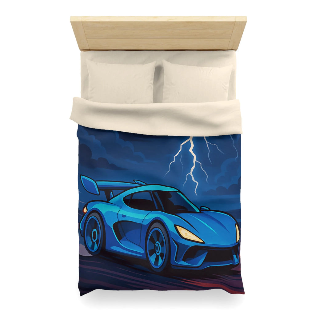 Housse de couette bleue supercar avec éclair ciel dramatique pour chambre moderne