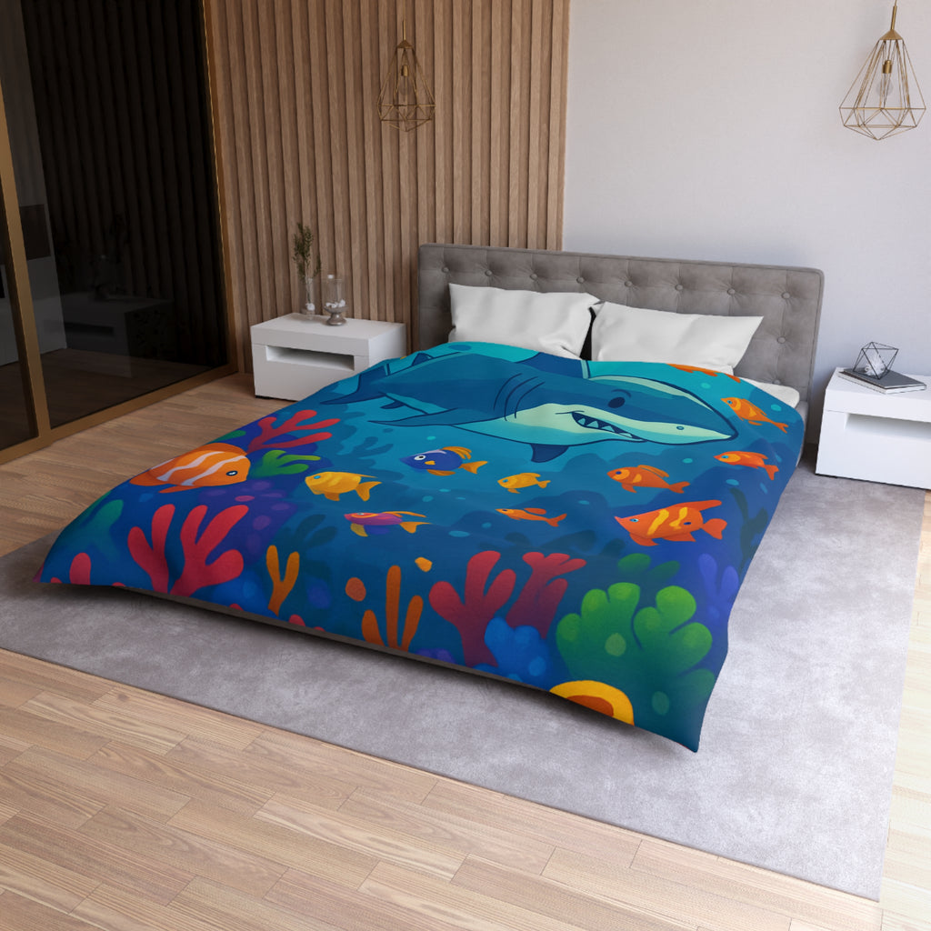 Housse de Couette Océan Coloré avec Requin et Poissons Tropicaux Pour Enfants