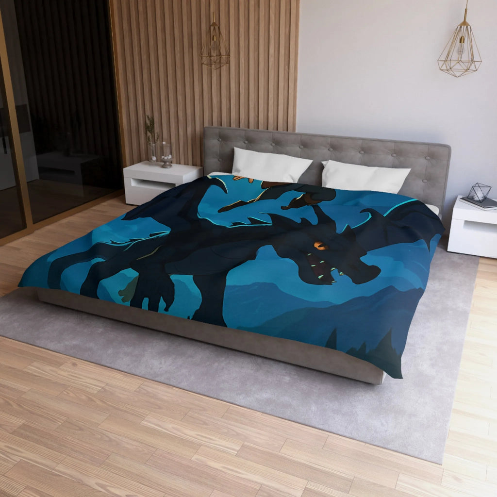 Housse de couette épique avec dragon volant et sorcier sous la pleine lune magique