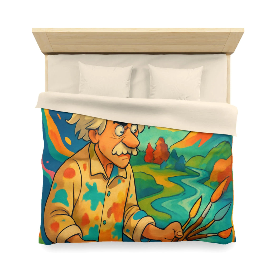 Housse de couette artistique avec peintre et paysage vibrant aux couleurs éclatantes