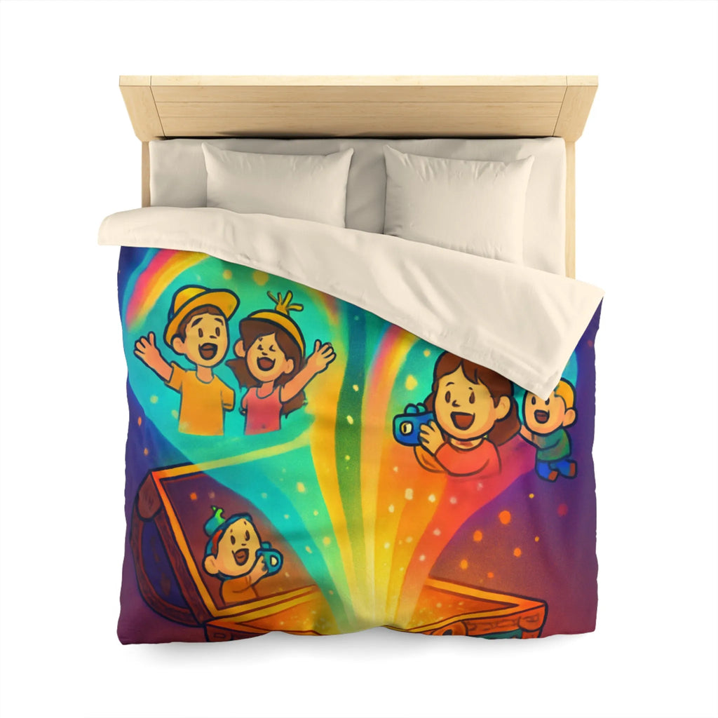 Housse de couette colorée avec coffre magique et souvenirs lumineux pour chambre joyeuse