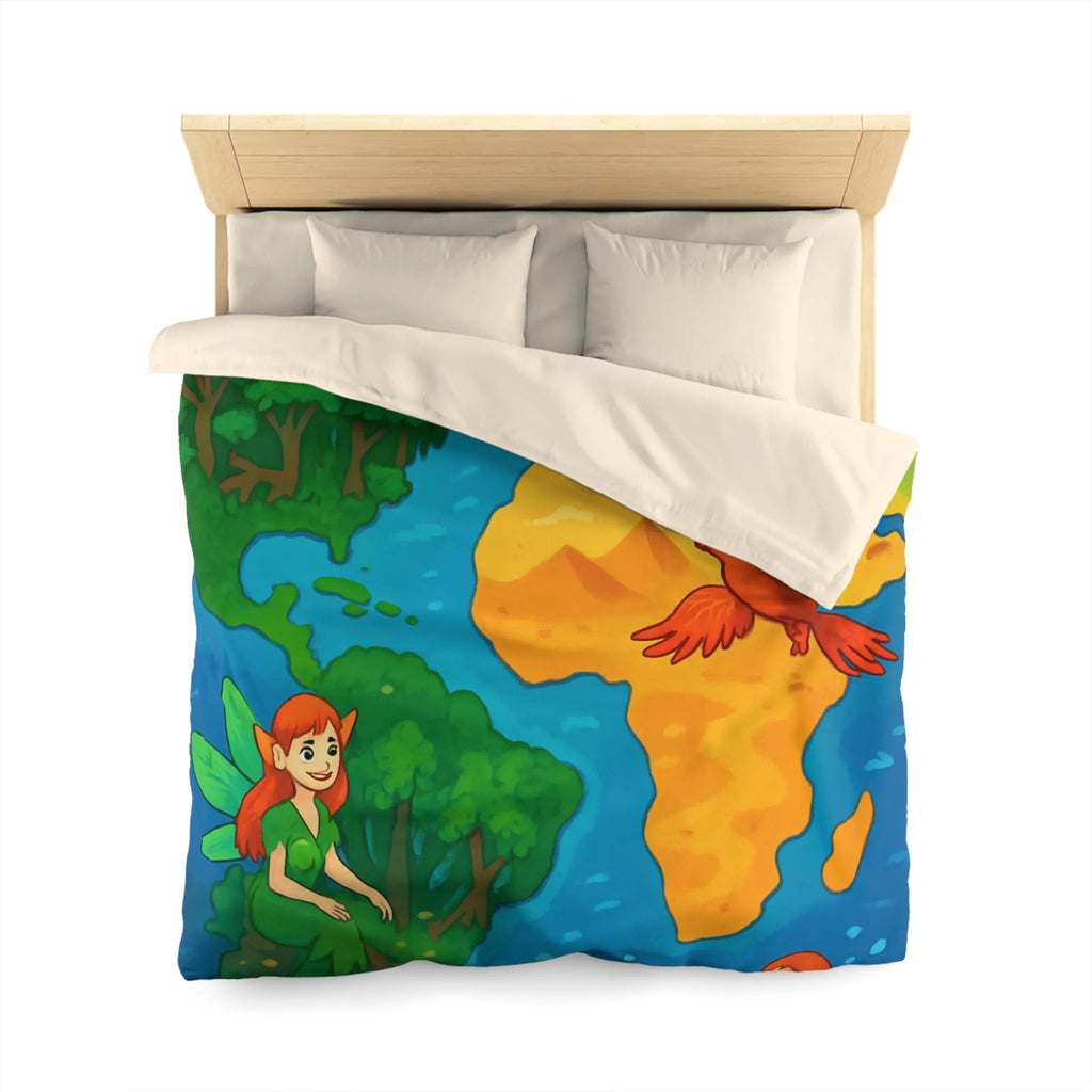 Housse de couette fantastique colorée avec créatures élémentaires de la terre, de l'air et de l'eau