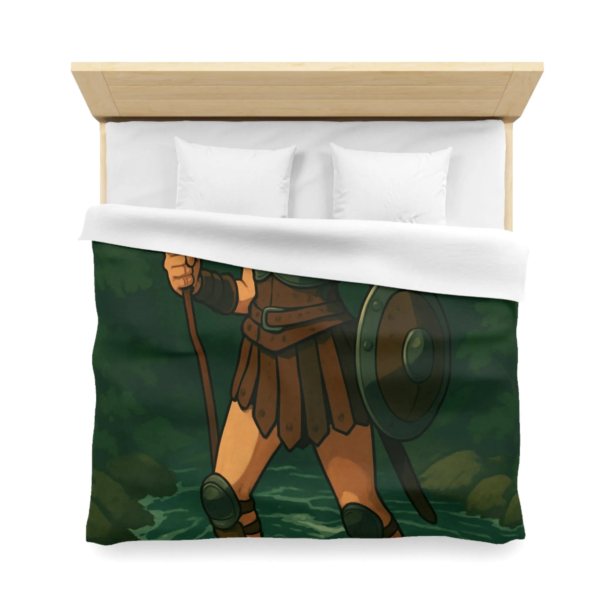 Housse de couette héroïque avec guerrière médiévale dans forêt mystique ambiance aventure épique